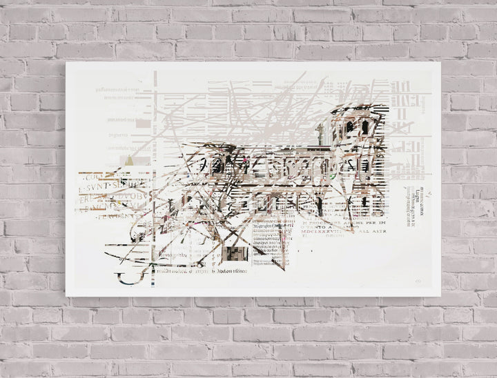 Porta Nigra – neu gesehen | Fragmentierte Collage mit Linolschnitt in Weiß