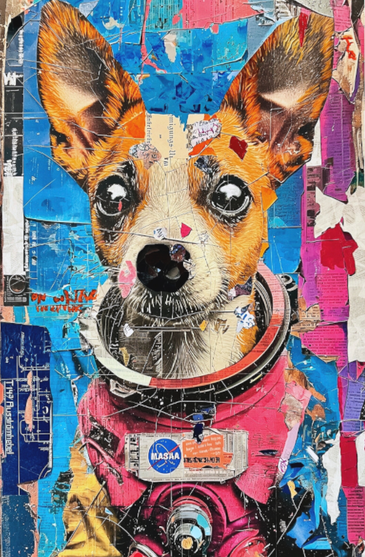 Main image Allein im Orbit – Hommage an Laika Fine Art Archiv-Print nach originaler Collage