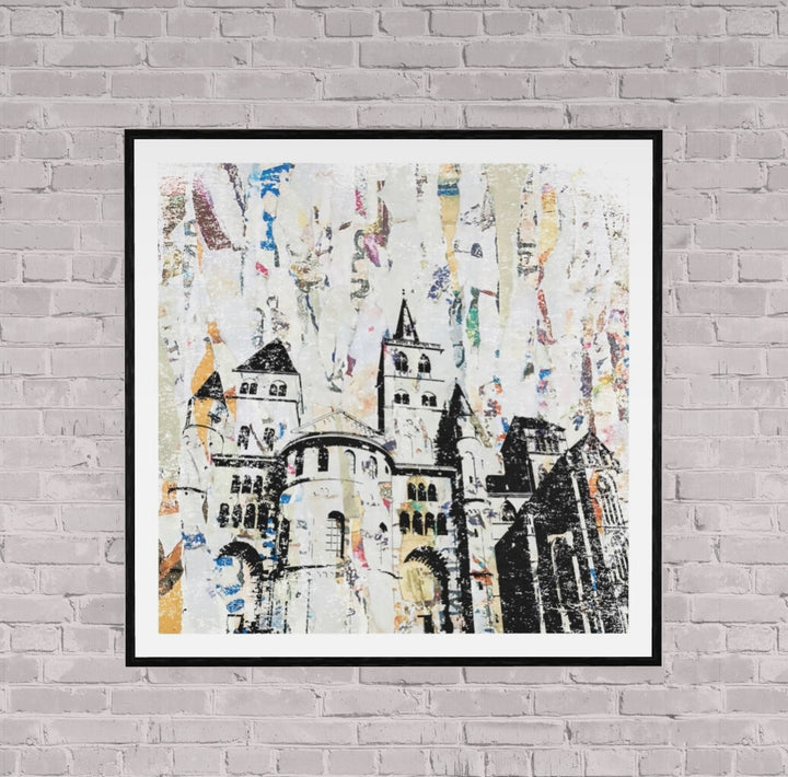 Trier Dom I – Linolschnitt Collage als Fine Art Print | Gerahmt (ArtBox Schwarz)