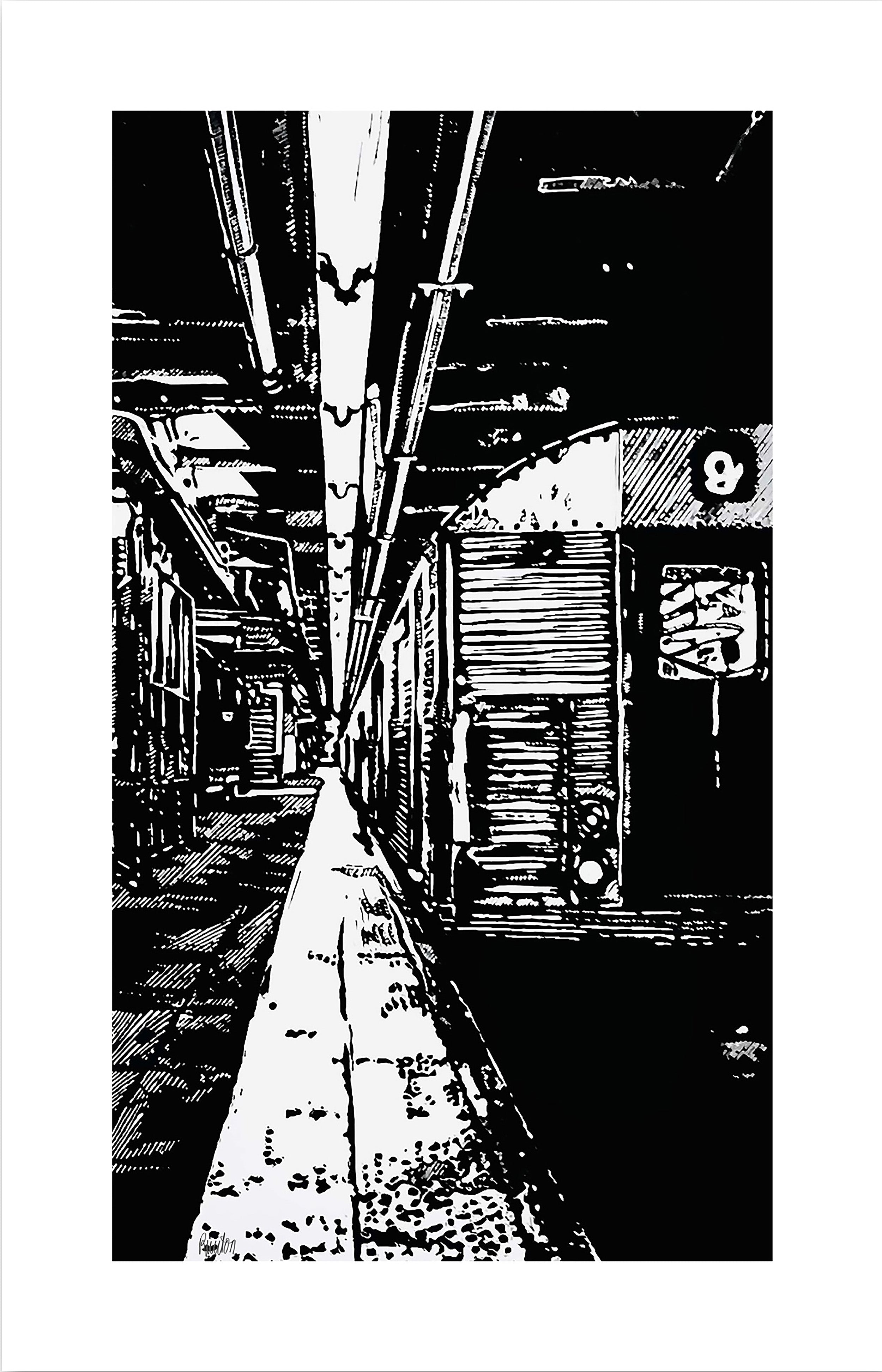 Subway NY-Tunnel / Original Holzdruck auf Bütten / Schwarz/ Zertifikat handsigniert vom Künstler/ Limitiert