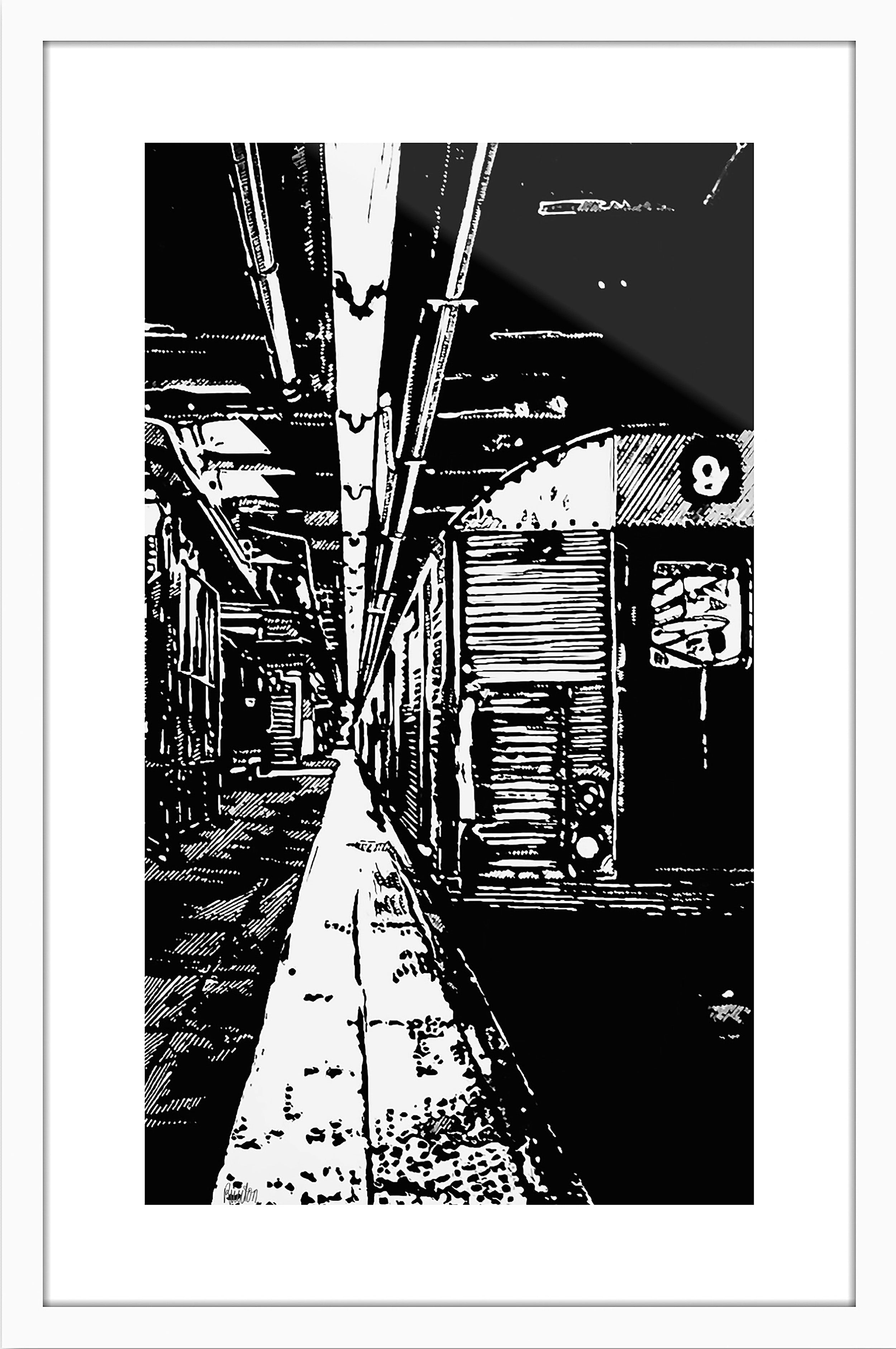 Subway NY-Tunnel / Original Holzdruck auf Bütten / Schwarz/ Zertifikat handsigniert vom Künstler/ Limitiert