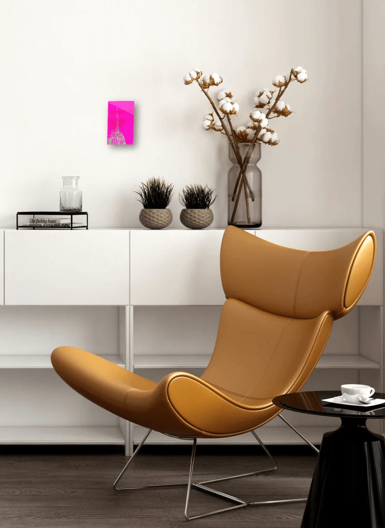 Echter Fotoabzug hinter Acrylglas, Ansicht auf das New Yorker Empire State Building in hochwertiger Druckqualität - ein absolutes Highlight für New York Fans! Farbe trendiges Pink, vom Künstler signiert und Zertifiziert, in 6 Größen