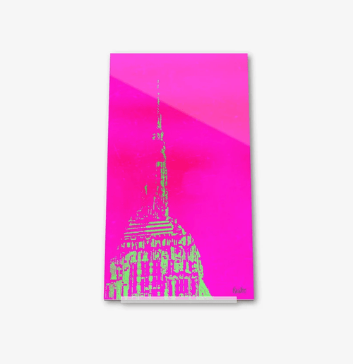 Acrylglas-Aufsteller Empire State Building in hochwertiger Druckqualität – perfekt für New York-Fans! Pinkfarbener Druck vom Original, vom Künstler signiert und mit Zertifikat. Limitierte Ausgabe,  in 2 Größen erhältlich