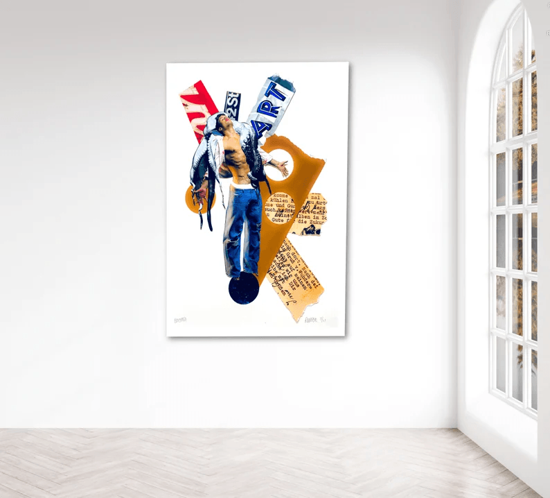 Poster Collage "Oktomen" i hochwertigem Fine Art Print - ein Blickfang für jeden Collage-Fan! Mehrfarbener-Druck vom Original auf weißem Hahnemühle Papier, vom Künstler signiert und Zertifiziert.  in 4 Größen erhältlich