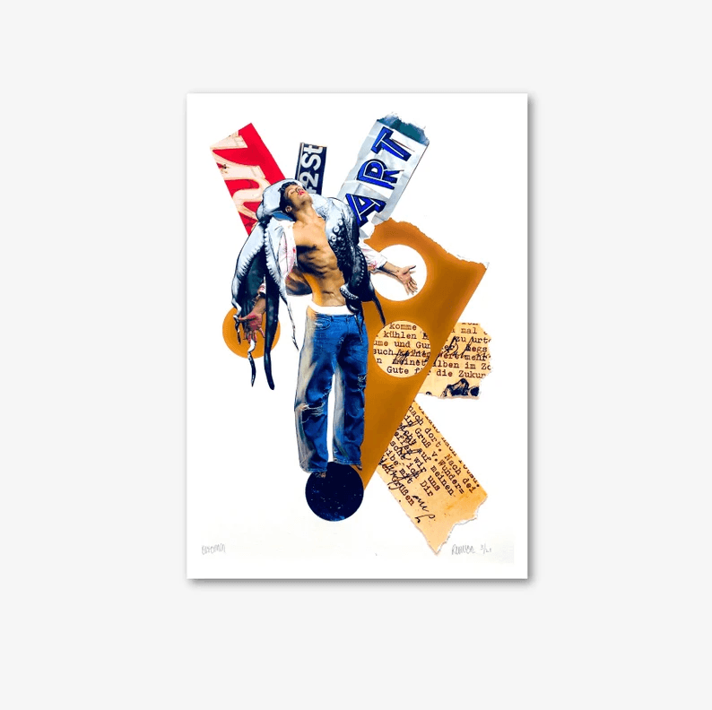 Poster Collage "Oktomen" i hochwertigem Fine Art Print - ein Blickfang für jeden Collage-Fan! Mehrfarbener-Druck vom Original auf weißem Hahnemühle Papier, vom Künstler signiert und Zertifiziert.  in 4 Größen erhältlich