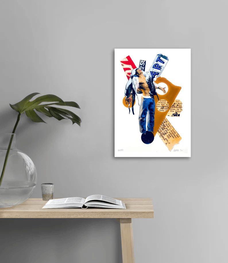 Poster Collage "Oktomen" i hochwertigem Fine Art Print - ein Blickfang für jeden Collage-Fan! Mehrfarbener-Druck vom Original auf weißem Hahnemühle Papier, vom Künstler signiert und Zertifiziert.  in 4 Größen erhältlich