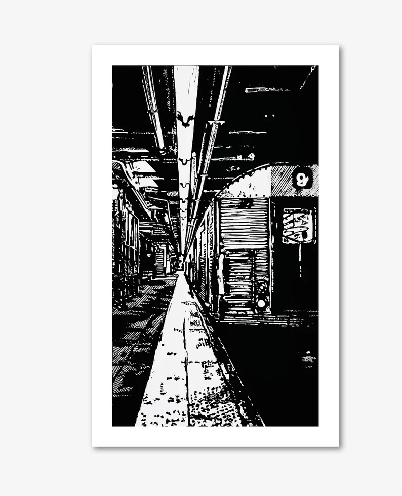 Poster New York City Underground Subway in hochwertiger Druckqualität - ein absolutes Highlight für New York Fans! Schwarzfarbener Druck auf weissem Hahnemühle Papier, vom Künstler signiert und Zertifiziert. In 6 Grössen erhältlich.