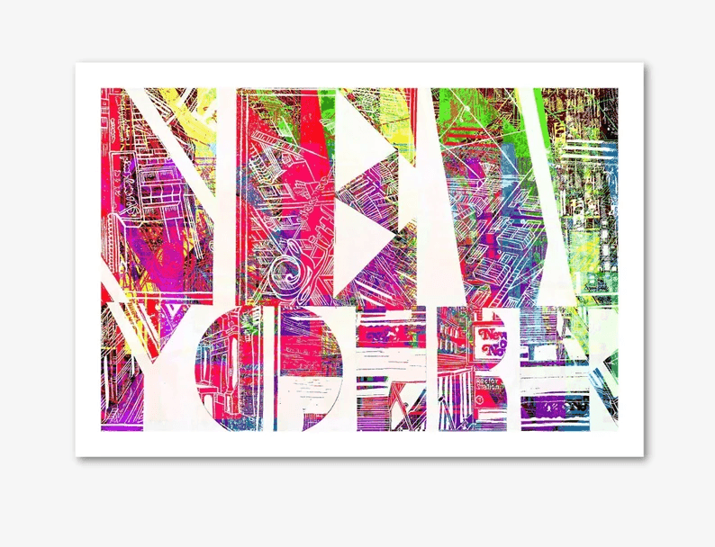 Poster New York City Schriftzug Grafik in hochwertiger Druckqualität - ein absolutes Highlight für New York Fans! Mehrfarben-Druck auf weissem Hahnemühle Papier, vom Künstler signiert und Zertifiziert. In 6 Grössen erhältlich.