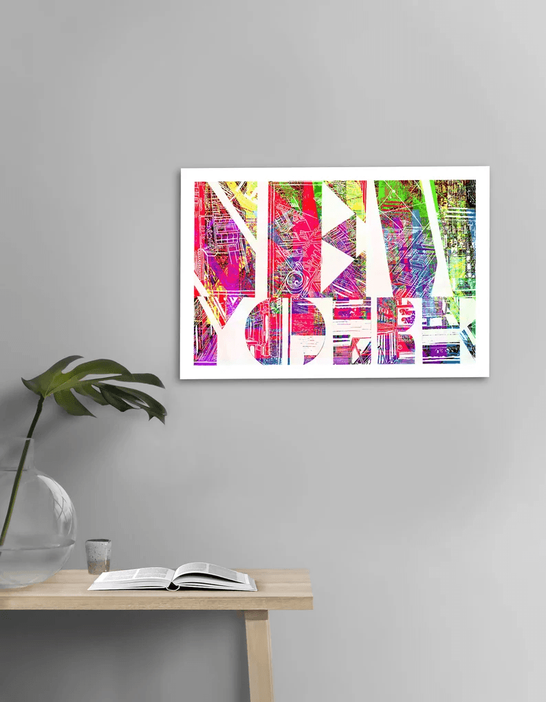 Poster New York City Schriftzug Grafik in hochwertiger Druckqualität - ein absolutes Highlight für New York Fans! Mehrfarben-Druck auf weissem Hahnemühle Papier, vom Künstler signiert und Zertifiziert. In 6 Grössen erhältlich.