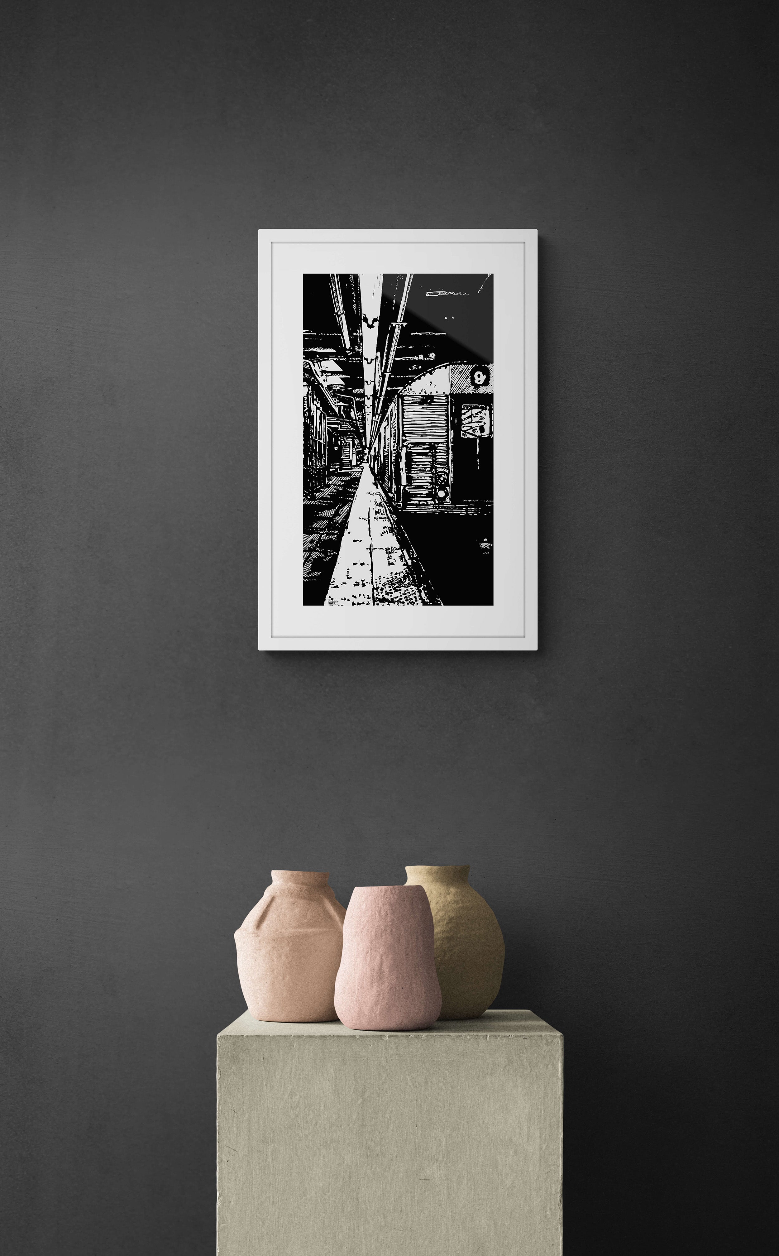 Subway NY-Tunnel / Original Holzdruck auf Bütten / Schwarz/ Zertifikat handsigniert vom Künstler/ Limitiert