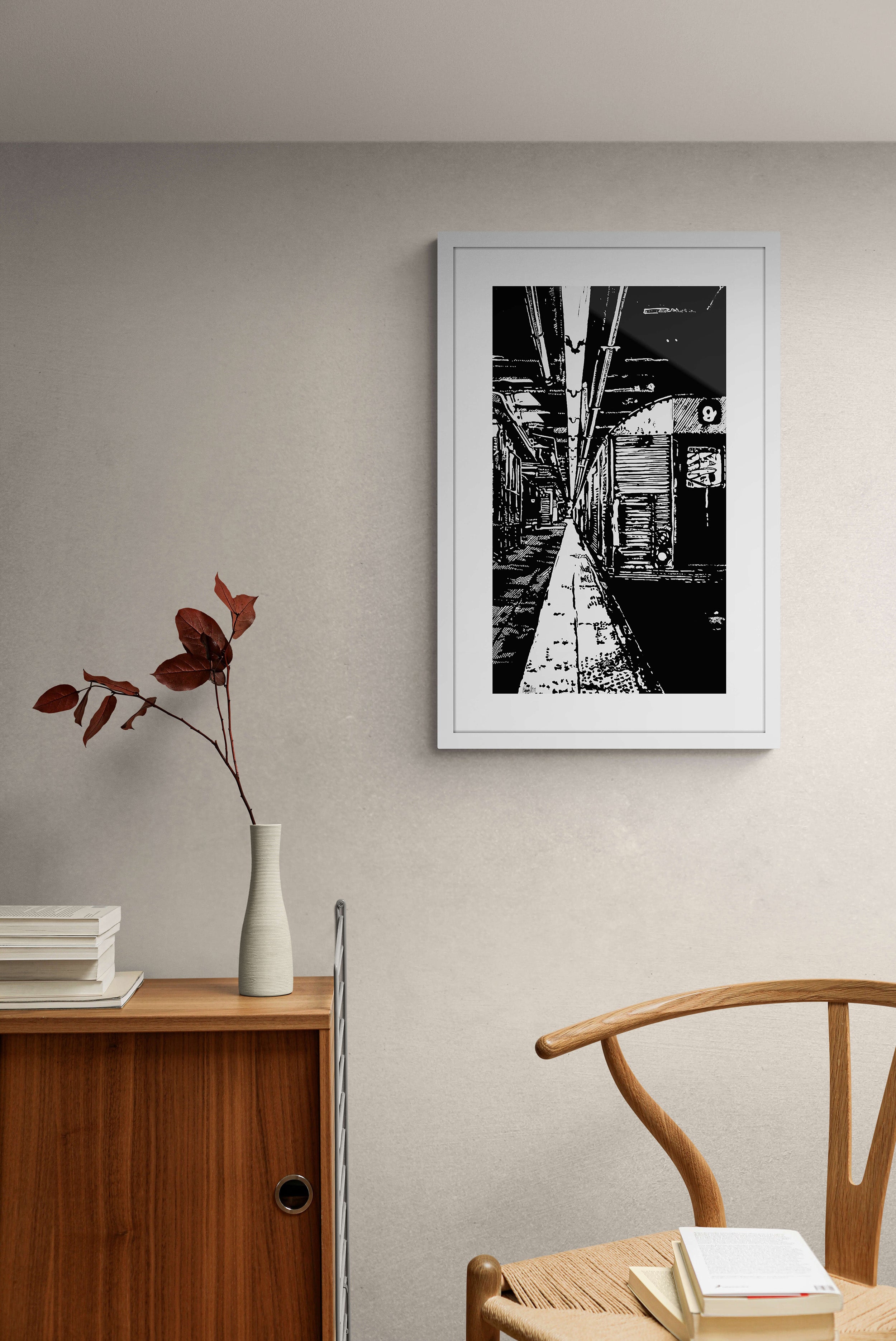 Subway NY-Tunnel / Original Holzdruck auf Bütten / Schwarz/ Zertifikat handsigniert vom Künstler/ Limitiert