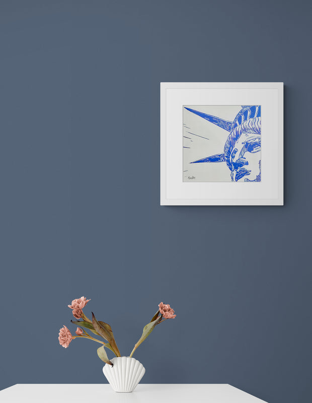New York City Ausschnitt der berühmten "Lady Liberty" der Freiheitsstatue als Original in hochwertigem Druck - ein absolutes Highlight für New York Fans! Farb-Druck, Cyan-Blau Perleffekt, vom Künstler signiert und zertifiziert