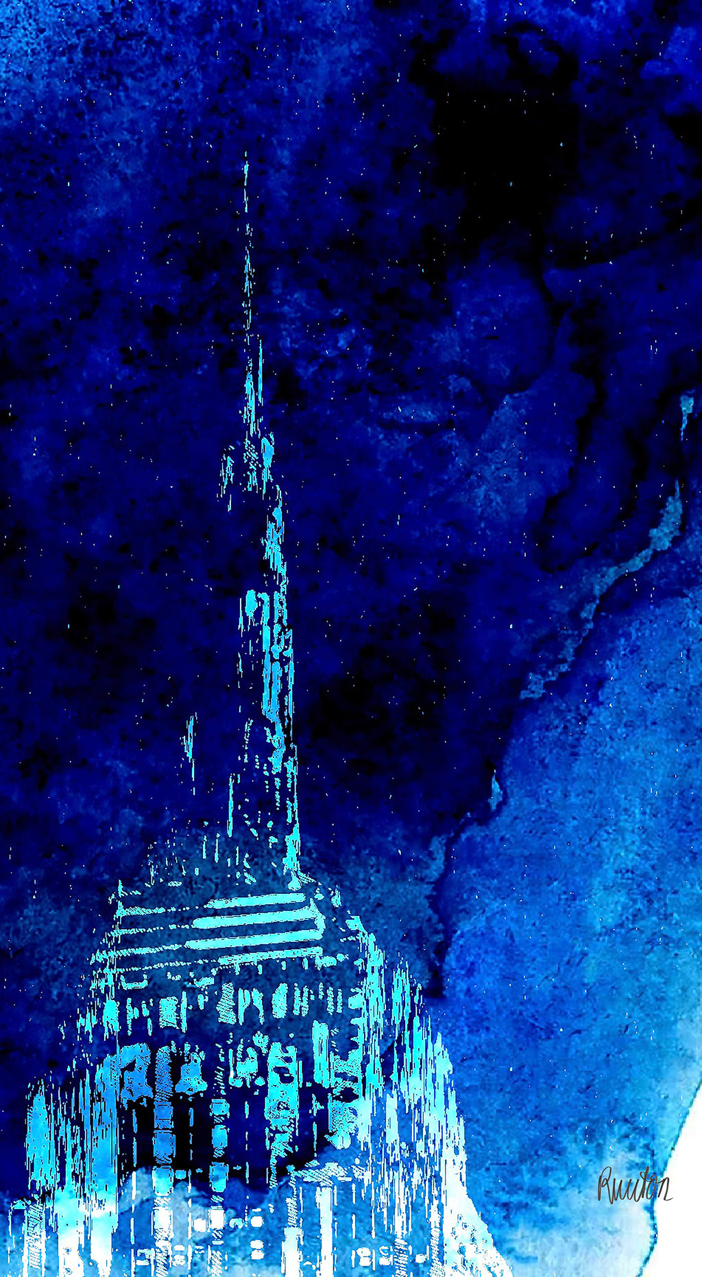 Echter Fotoabzug hinter Acrylglas, Ansicht auf das New Yorker Empire State Building in hochwertiger Druckqualität - ein absolutes Highlight für New York Fans! Farbe High Blue-Aquarell, vom Künstler signiert und Zertifiziert, in 6 Größen