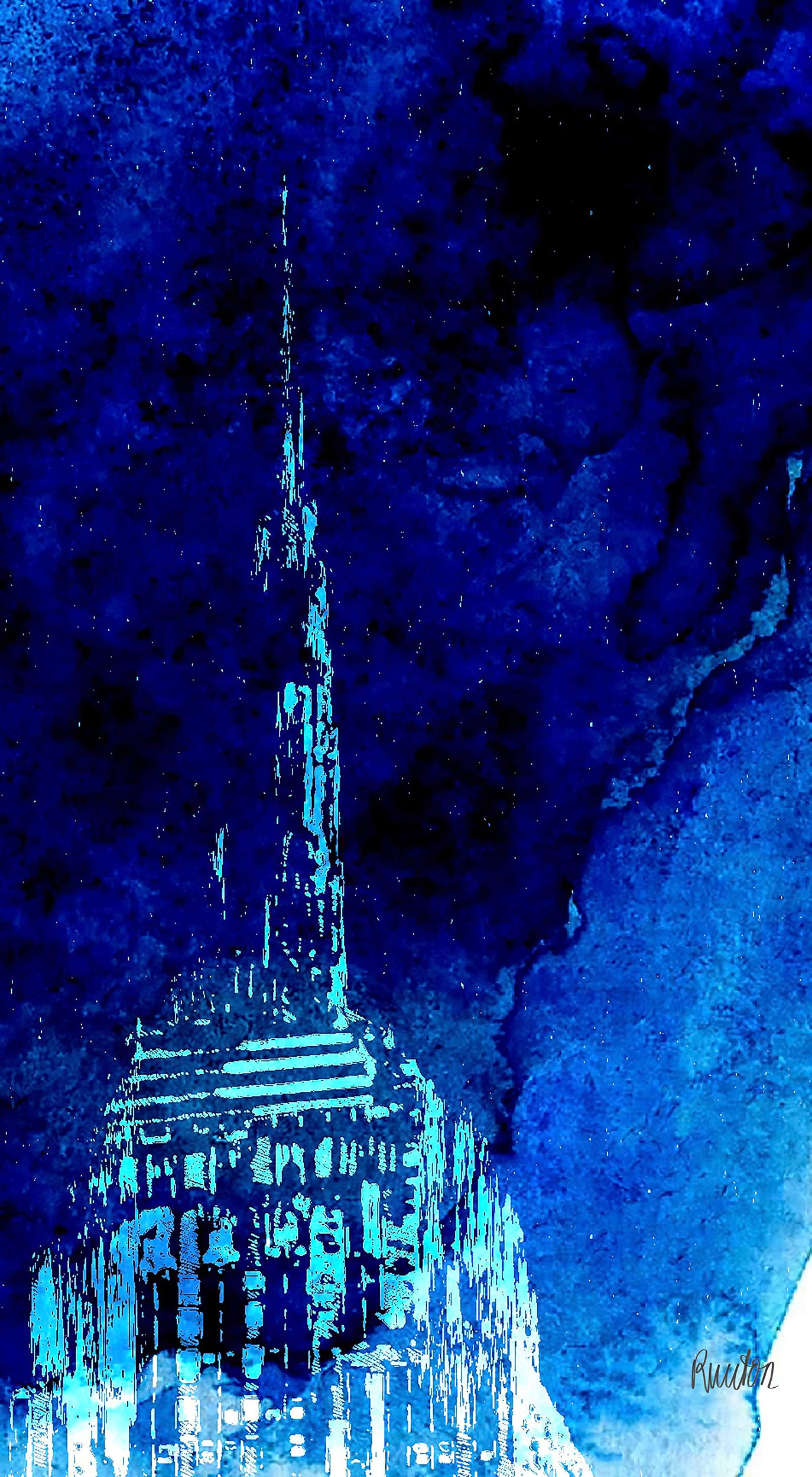 Echter Fotoabzug hinter Acrylglas, Ansicht auf das New Yorker Empire State Building in hochwertiger Druckqualität - ein absolutes Highlight für New York Fans! Farbe High Blue-Aquarell, vom Künstler signiert und Zertifiziert, in 6 Größen