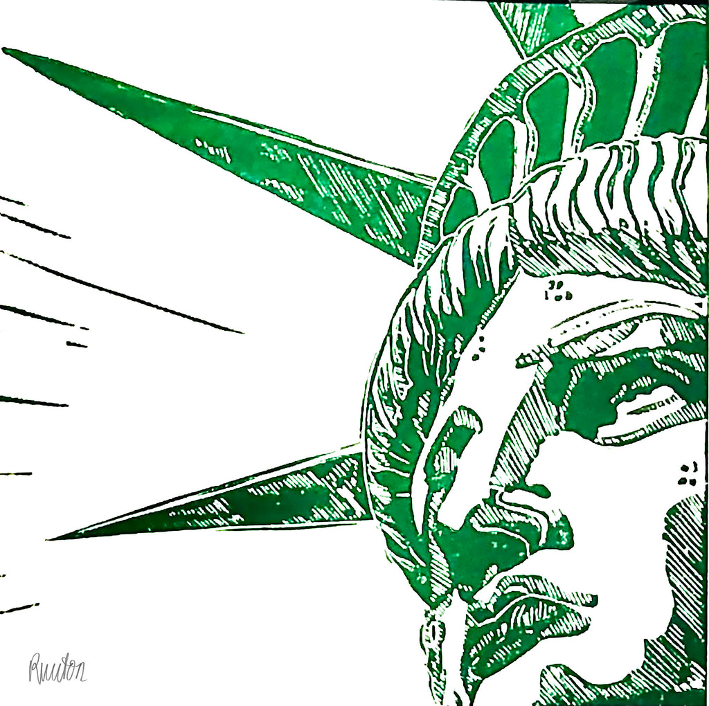 New York City Ausschnitt der berühmten "Lady Liberty" der Freiheitsstatue als Original in hochwertigem Druck - ein absolutes Highlight für New York Fans! Farb-Druck, Smaragd-Grün, vom Künstler signiert und zertifiziert