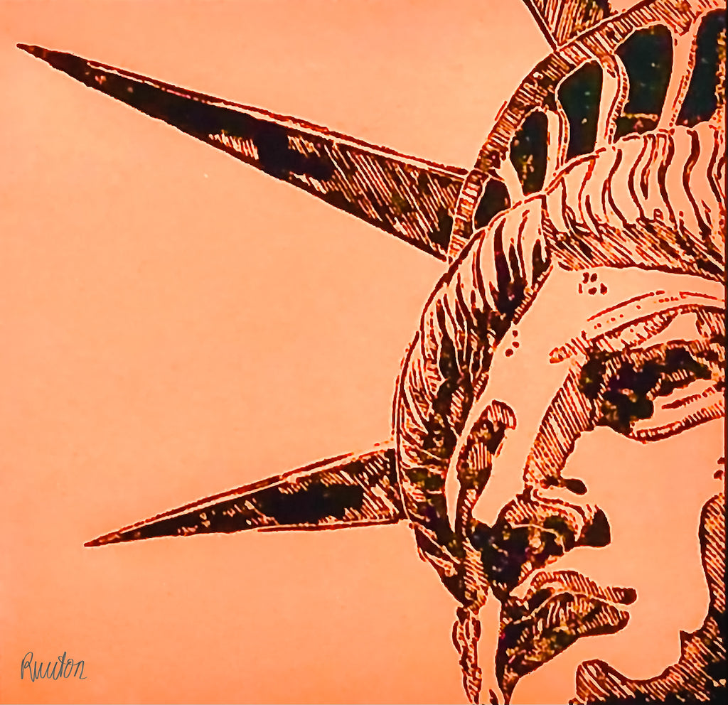 Kopie von Kopie von New York City Ausschnitt der berühmten "Lady Liberty" der Freiheitsstatue als Original in hochwertigem Druck - ein absolutes Highlight für New York Fans! 2 Farben-Druck, Schwarz, Light-Ocker, vom Künstler signiert und zertifiziert