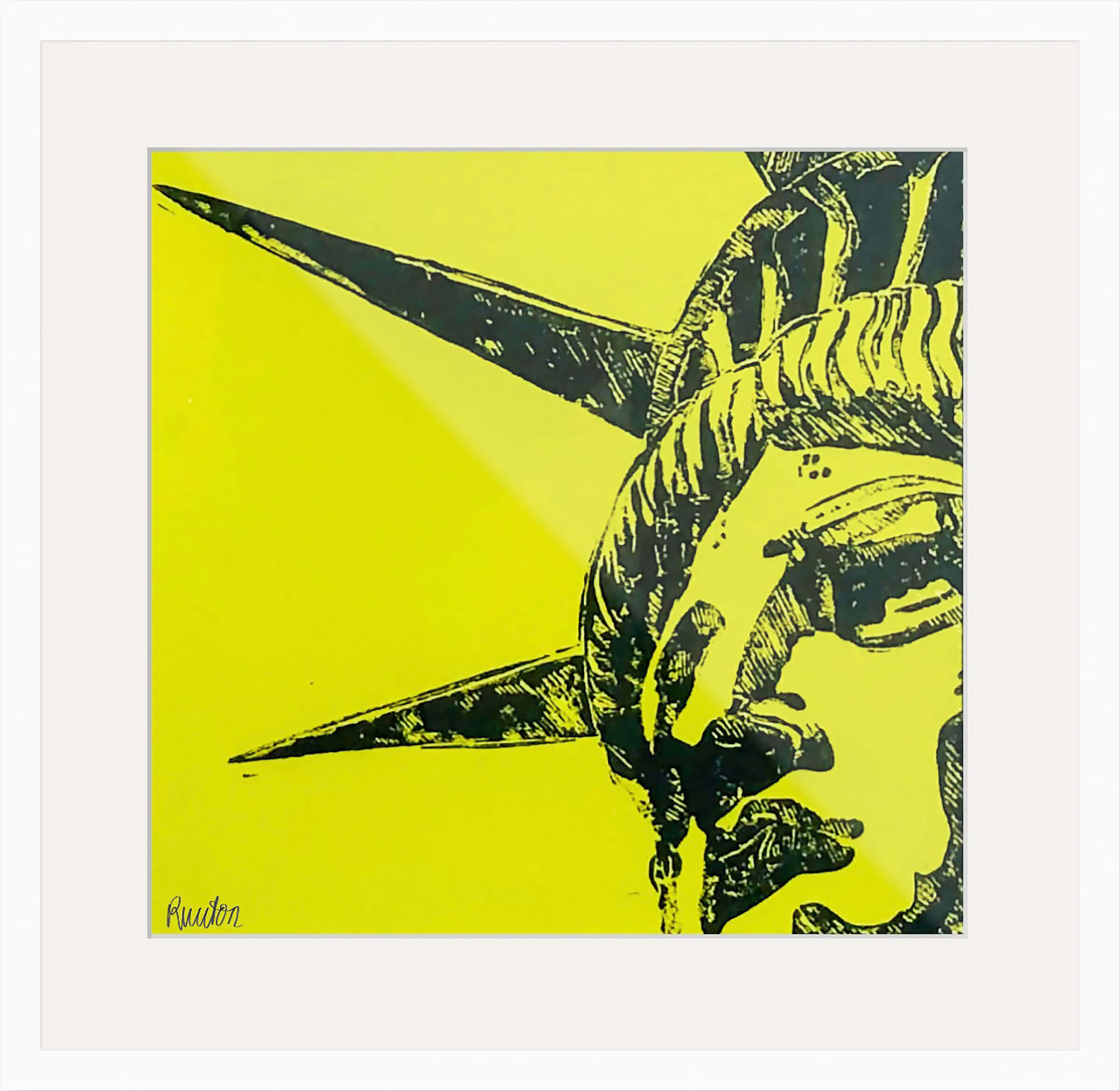 New York City Ausschnitt der berühmten "Lady Liberty" der Freiheitsstatue als Original in hochwertigem Druck - ein absolutes Highlight für New York Fans! 2 Farben-Druck, Schwarz, Senf-Grün, vom Künstler signiert und zertifiziert