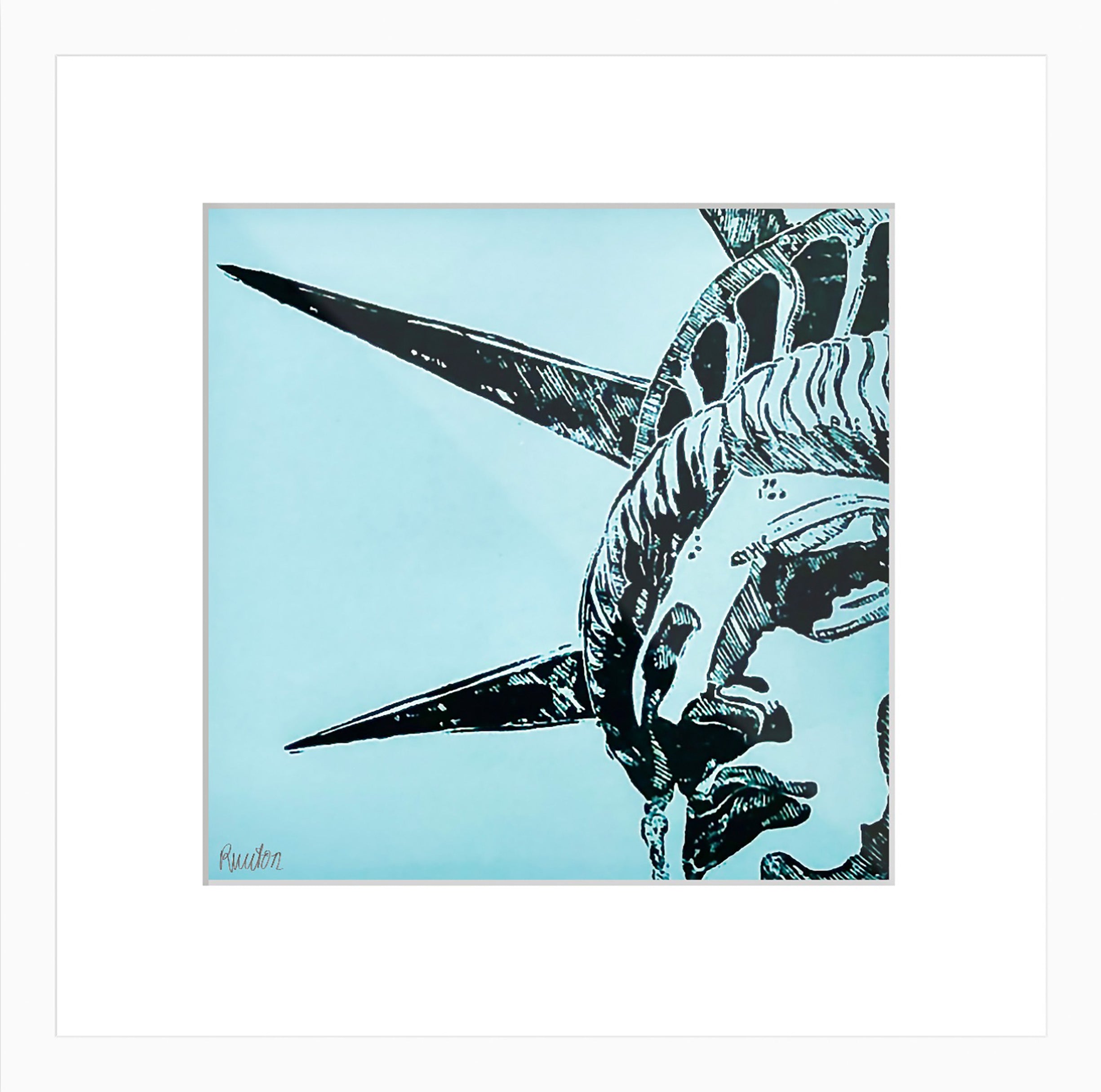 Kopie von New York City Ausschnitt der berühmten "Lady Liberty" der Freiheitsstatue als Original in hochwertigem Druck - ein absolutes Highlight für New York Fans! 2 Farben-Druck, Schwarz, Blau-Türkies, vom Künstler signiert und zertifiziert