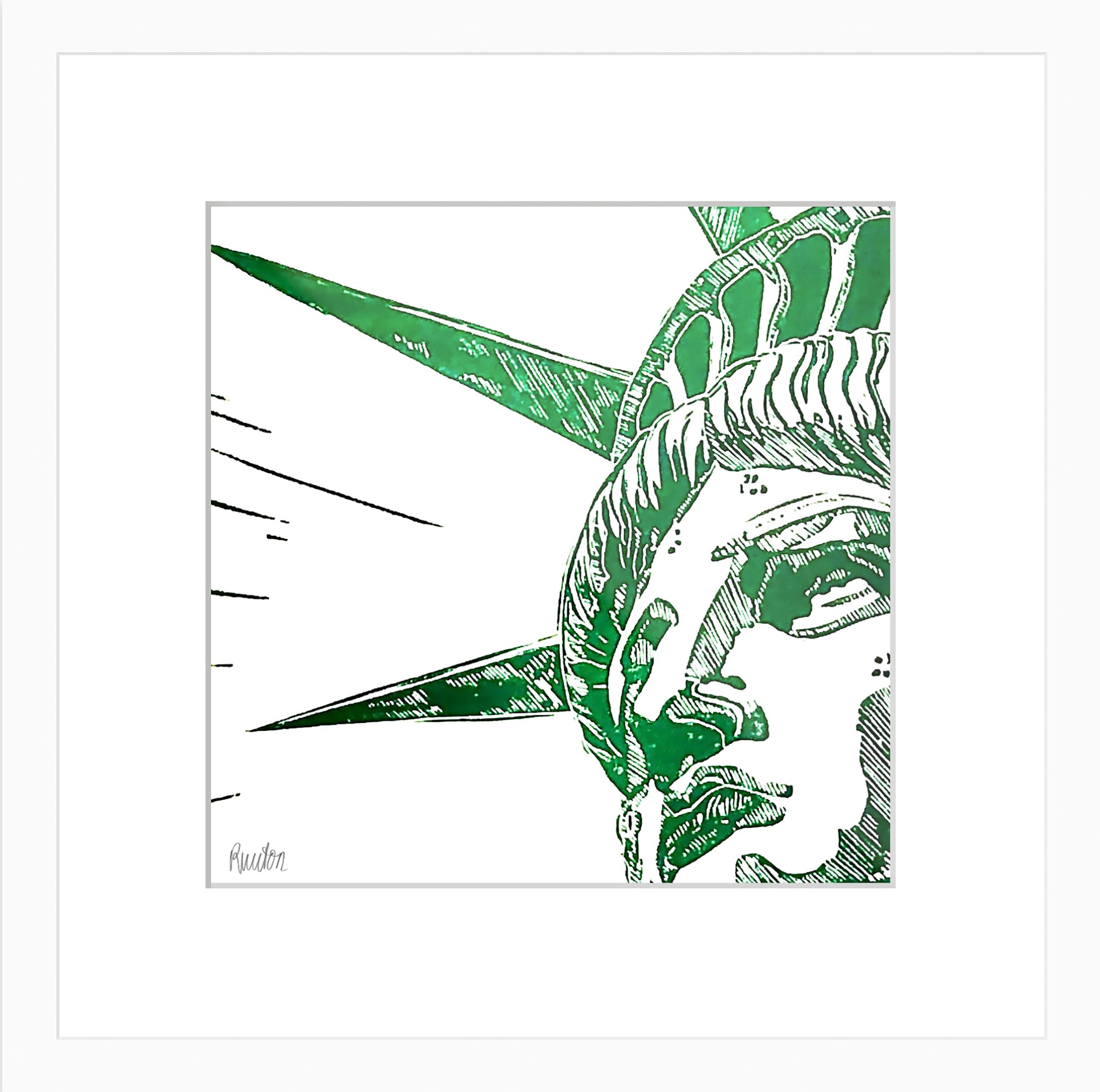 New York City Ausschnitt der berühmten "Lady Liberty" der Freiheitsstatue als Original in hochwertigem Druck - ein absolutes Highlight für New York Fans! Farb-Druck, Smaragd-Grün, vom Künstler signiert und zertifiziert