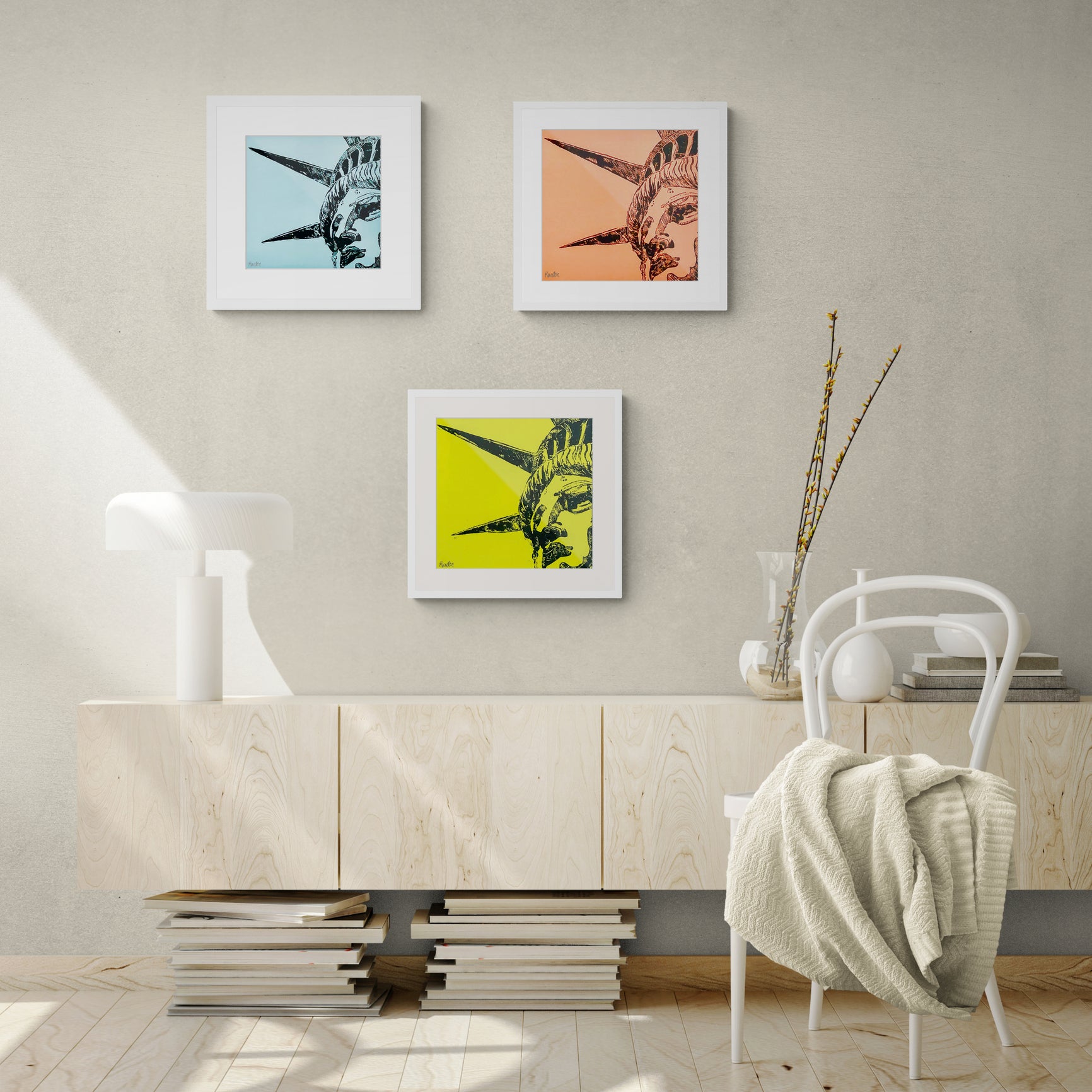 New York City Ausschnitt der berühmten "Lady Liberty" der Freiheitsstatue als Original in hochwertigem Druck - ein absolutes Highlight für New York Fans! 2 Farben-Druck, Schwarz, Senf-Grün, vom Künstler signiert und zertifiziert