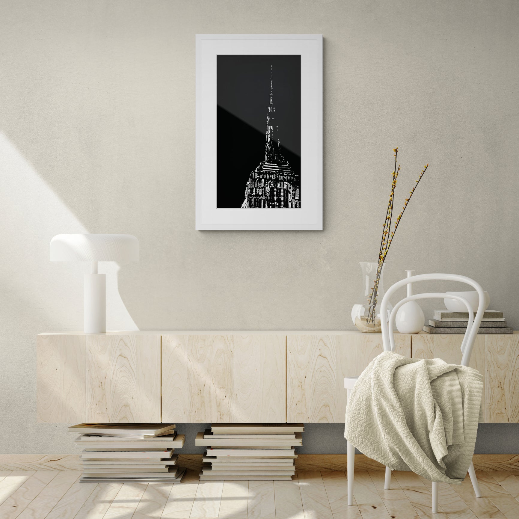 New York City Empire State Building als Original in hochwertiger Druckqualität - ein absolutes Highlight für New York Fans! Druck in Carbon-Black auf Zerkall oder hochwertigem reinweißem Bütten Papier, vom Künstler signiert und zertifiziert.