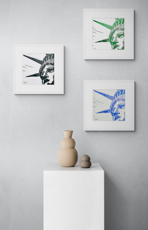 New York City Ausschnitt der berühmten "Lady Liberty" der Freiheitsstatue als Original in hochwertigem Druck - ein absolutes Highlight für New York Fans! Farb-Druck, Smaragd-Grün, vom Künstler signiert und zertifiziert