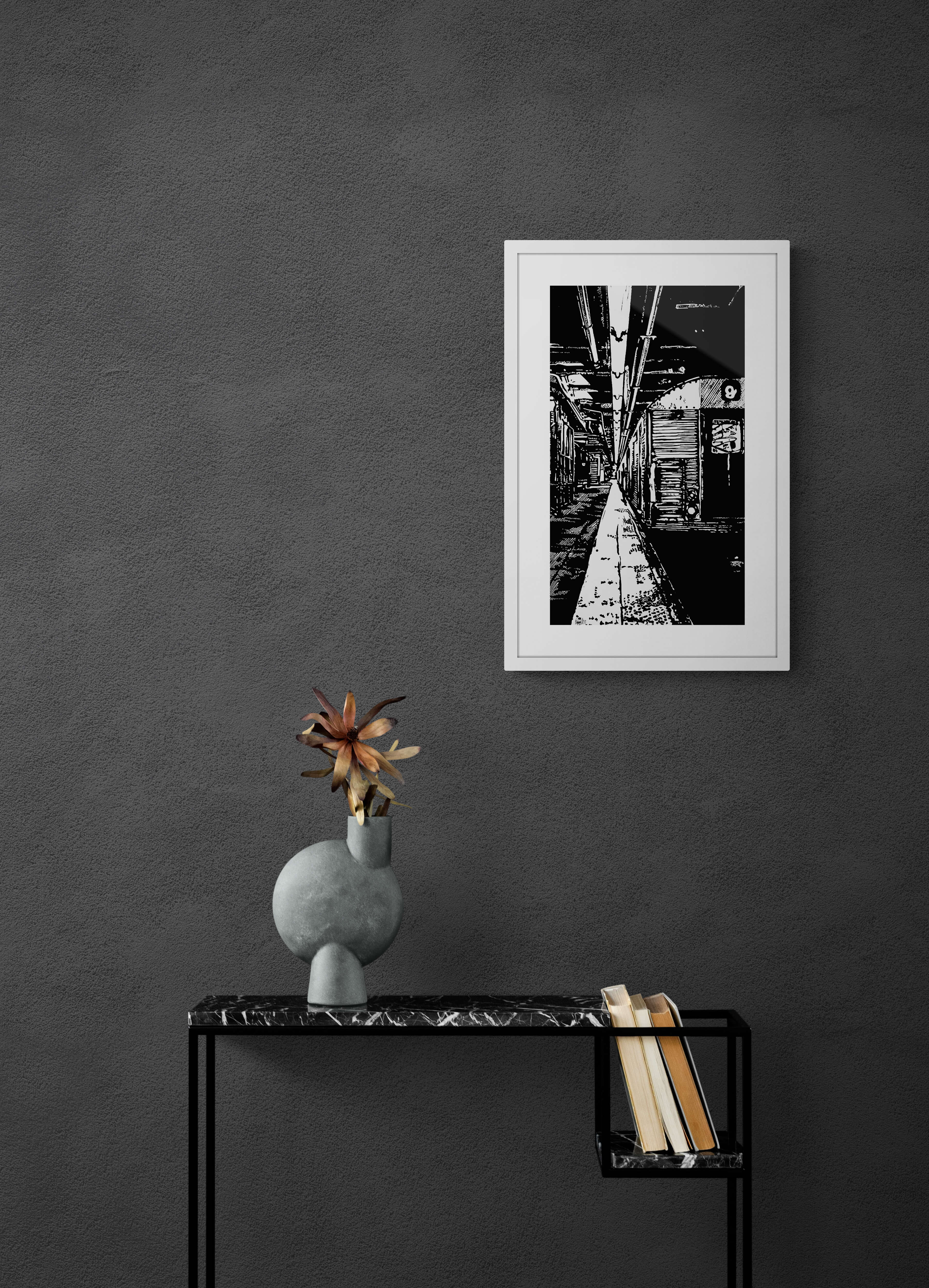 Subway NY-Tunnel / Original Holzdruck auf Bütten / Schwarz/ Zertifikat handsigniert vom Künstler/ Limitiert